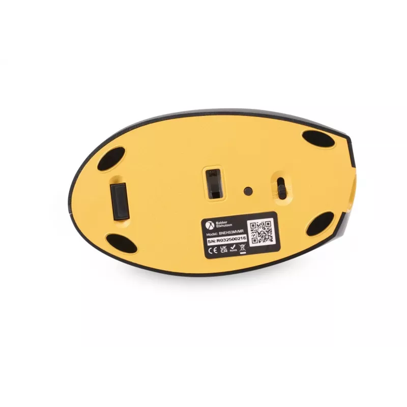 BakkerElkhuizen Handshake hiiri oikea, oikeakätinen, pystysuunnittelu, optinen, RF langaton + Bluetooth + USB Type-C, 6400 DPI, musta, harmaa