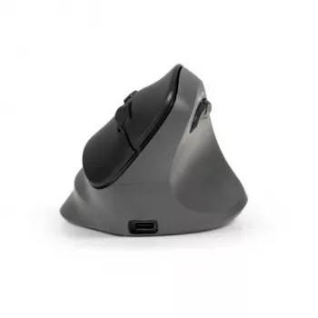 BakkerElkhuizen PRF Pro hiiri oikea, oikeakätinen, pystysuunnittelu, optinen, RF langaton + Bluetooth + USB Type-C, 2400 DPI, musta, harmaa
