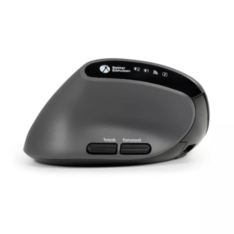 BakkerElkhuizen MidWay hiiri vasen, vasenkätinen, pystysuunnittelu, optinen, RF langaton + Bluetooth + USB Type-C, 2400 DPI, harmaa, musta