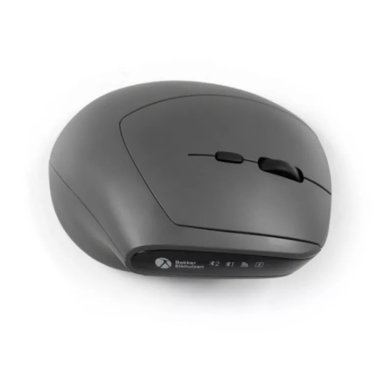 BakkerElkhuizen MidWay hiiri vasen, vasenkätinen, pystysuunnittelu, optinen, RF langaton + Bluetooth + USB Type-C, 2400 DPI, harmaa, musta