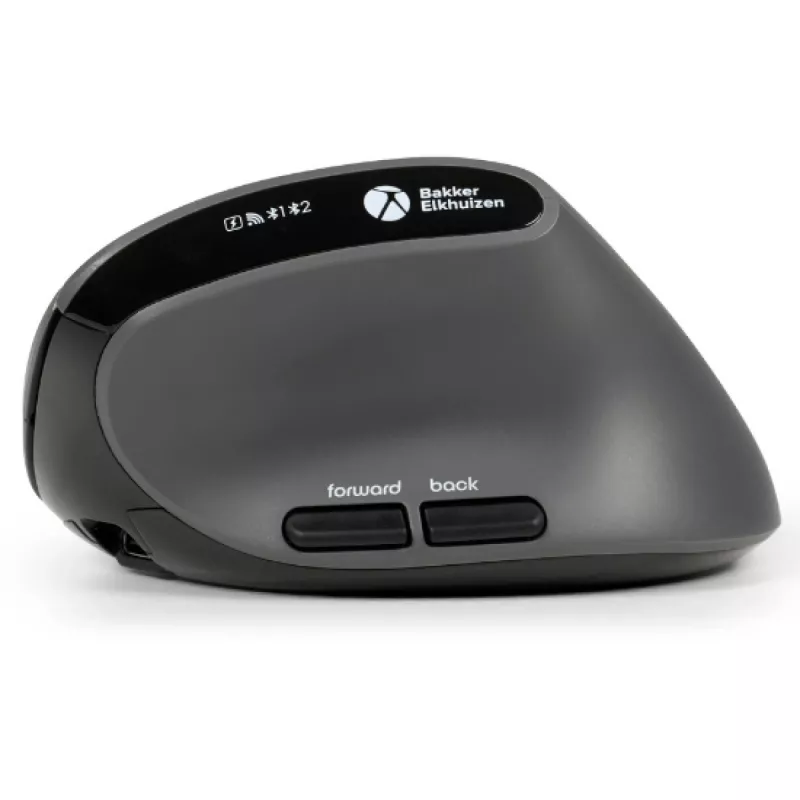BakkerElkhuizen MidWay hiiri oikea, oikeakätinen, pystysuunnittelu, optinen, RF langaton + Bluetooth + USB Type-C, 2400 DPI, harmaa, musta