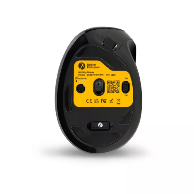 BakkerElkhuizen MidWay hiiri oikea, oikeakätinen, pystysuunnittelu, optinen, RF langaton + Bluetooth + USB Type-C, 2400 DPI, harmaa, musta