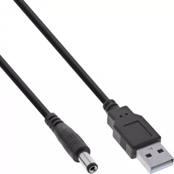 InLine USB-DC-virtasovitinkaapeli, USB-A-uros DC-pistorasiaan 5,5x2,10mm, musta, 1m