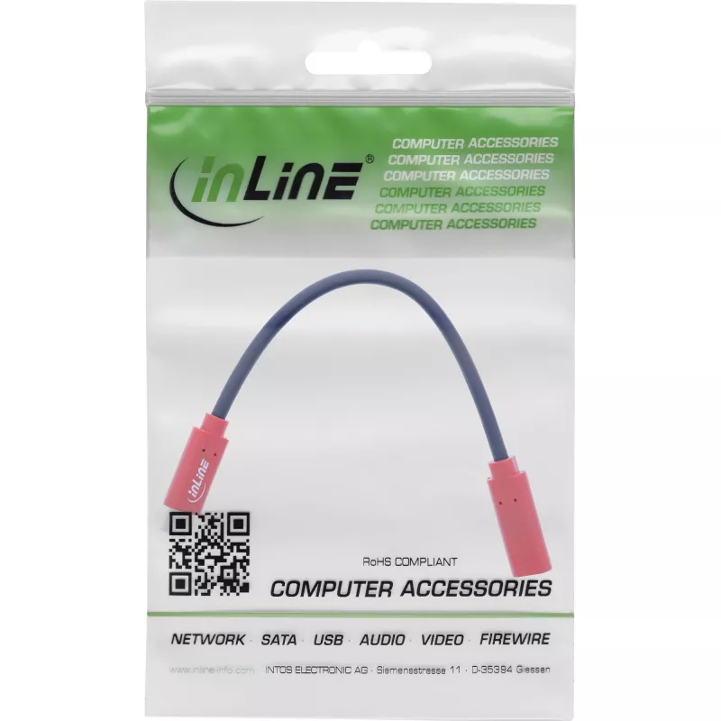 InLine USB-C-sukupuolenmuunninadapteri 31654, USB-C–USB-C, 0,2 m, punainen