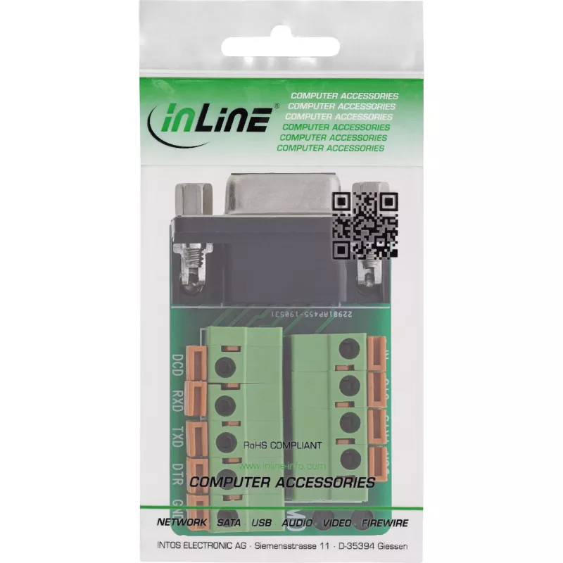 InLine 92501A johdinliitin riviliitin / D-Sub 9 musta, vihreä