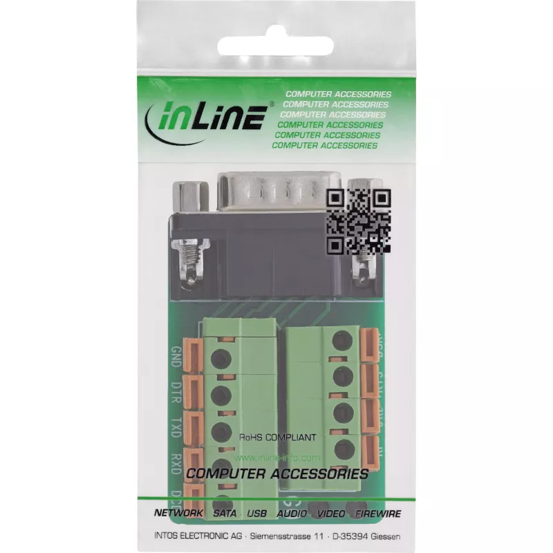InLine 92501B kaapeliliitin riviliitin / D-Sub 9 musta, vihreä