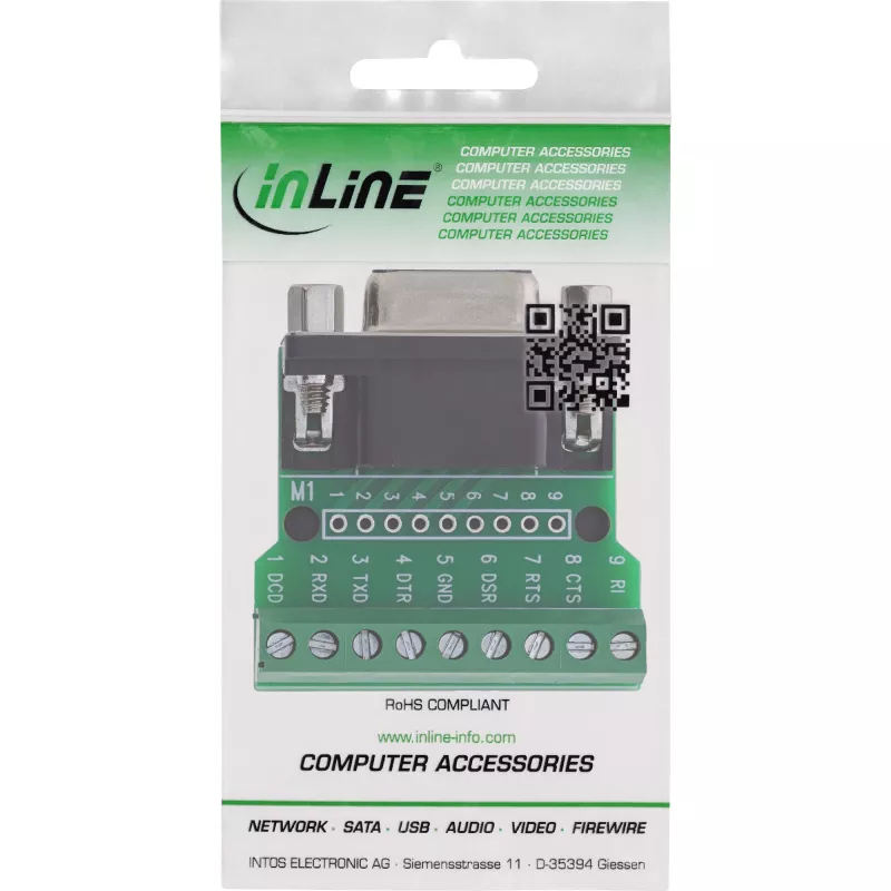InLine 92501C kaapeliliitin riviliitin / D-Sub 9 musta, vihreä
