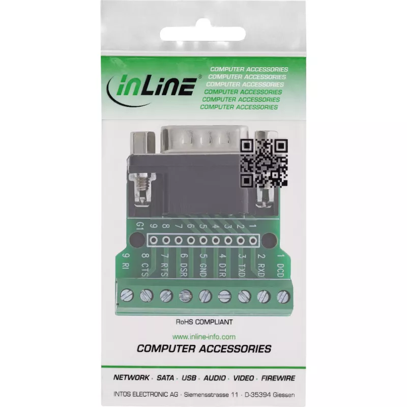 InLine 92501D johdinliitin riviliitin / D-Sub 9 musta, vihreä