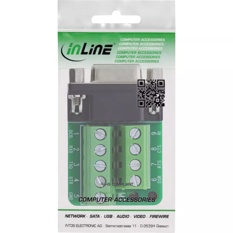 InLine 92501E kaapeliliitin riviliitin / D-Sub 9 musta, vihreä