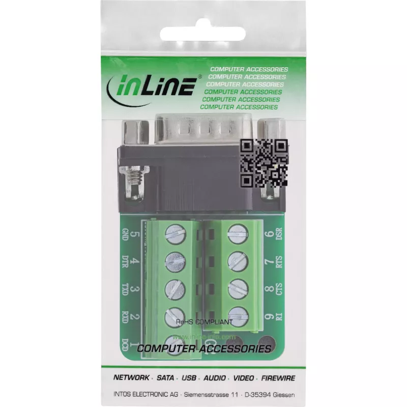 InLine 92501F kaapeliliitin liitinlohko / D-Sub 9 musta, vihreä