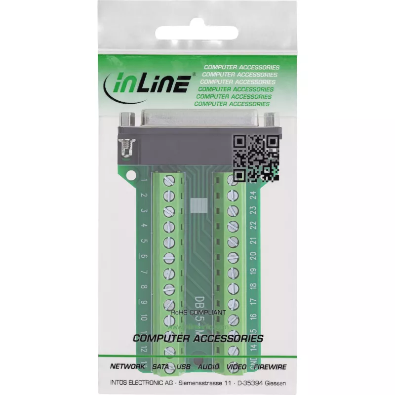 InLine 92502E kaapeliliitin riviliitin / D-Sub 25 vihreä