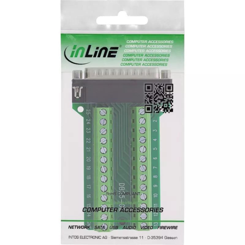 InLine 92502F kaapeliliitin riviliitin / D-Sub 25 vihreä