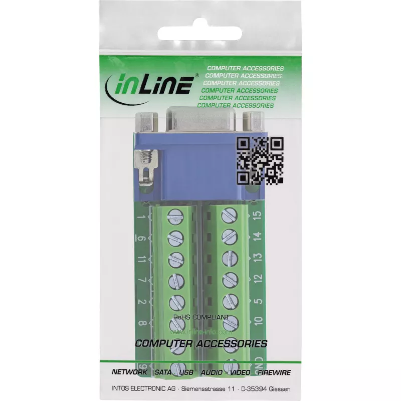 InLine 92503A johdinliitin riviliitin, VGA (HD15) sininen, vihreä