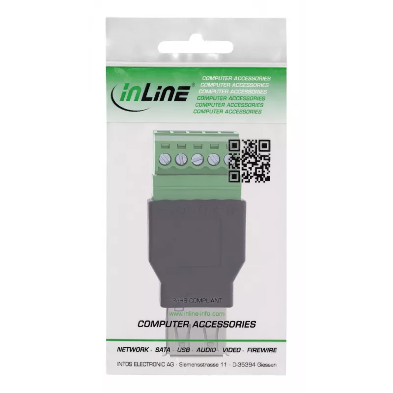 InLine 92504B johdinliitin USB-A / riviliitin, 5-napainen musta, vihreä