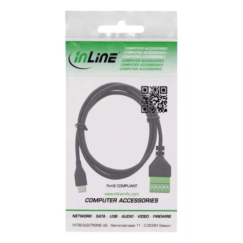 InLine 92504E johdinliitin USB-C / riviliitin, 5-napainen musta, vihreä