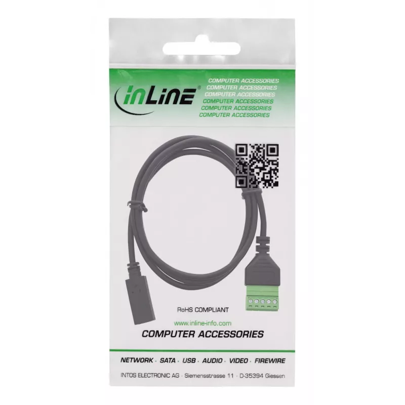 InLine 92504F kaapeliadapteri USB-C / riviliitin, 5-napainen musta, vihreä