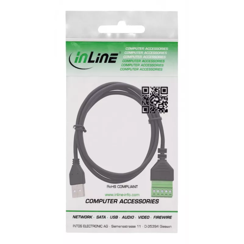 InLine 92504G kaapeliliitin USB-A / riviliitin, 5-napainen musta, vihreä