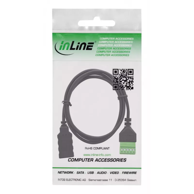 InLine 92504H johdinliitin USB-A / liitinlohko, 5-napainen musta, vihreä