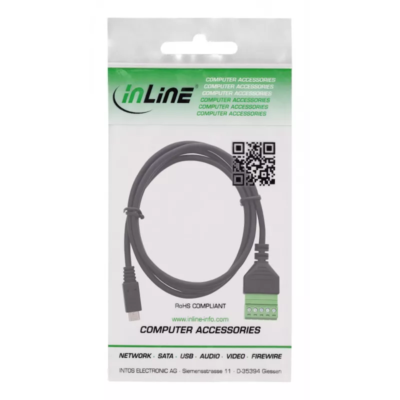 InLine 92504C kaapeliadapteri Micro USB / riviliitin, 5-napainen musta, vihreä