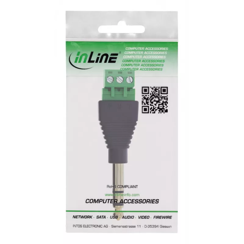 InLine 92504L kaapeliliitin 6,35 mm 3-napainen TRS-kuulokeliitin / riviliitin 3 liitintä musta, vihreä