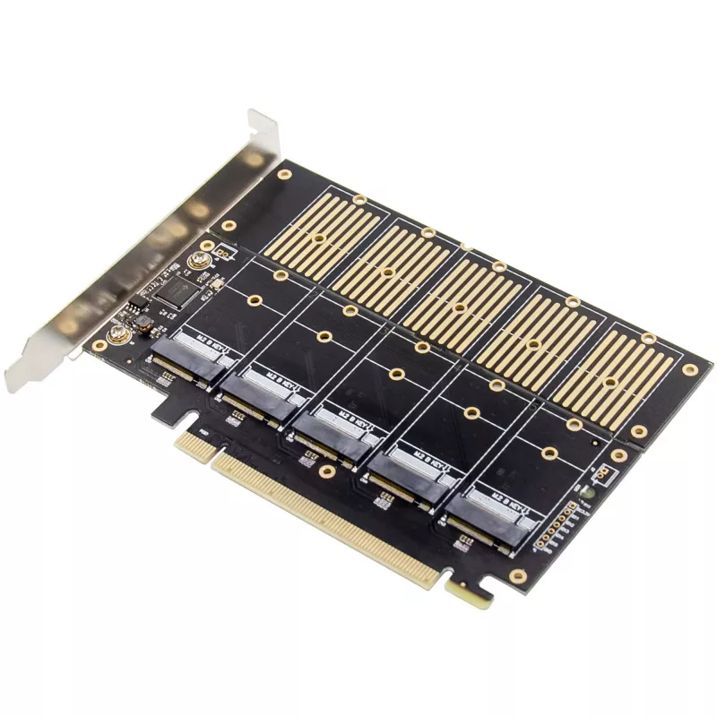 InLine 76619G liitäntäkortti, PCIe x16 - 5x M.2 Key B SATA, sis. matalaprofiilikiinnikkeen