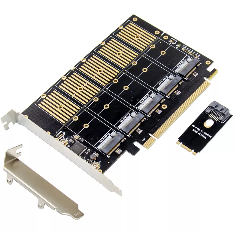 InLine 76619G liitäntäkortti, PCIe x16 - 5x M.2 Key B SATA, sis. matalaprofiilikiinnikkeen
