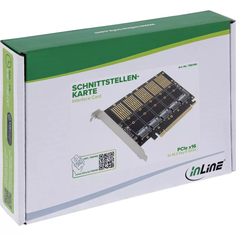 InLine 76619G liitäntäkortti, PCIe x16 - 5x M.2 Key B SATA, sis. matalaprofiilikiinnikkeen