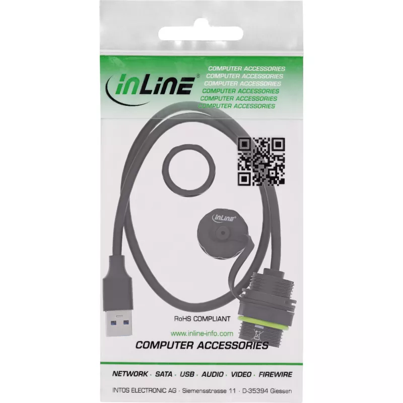 InLine USB-A-liitin IP68 suojattu, naaras - uros, 0,5 m