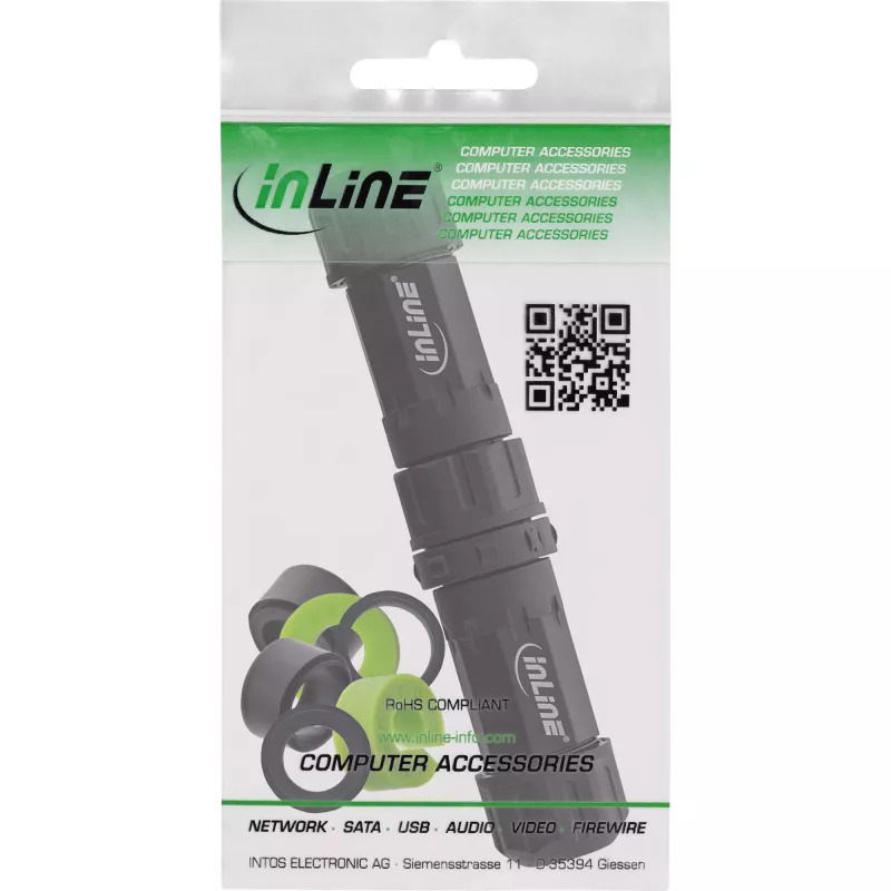 InLine 69927W IP68 verkkovirtaliitin, 3-napainen, pistoke/liitin, M20, musta