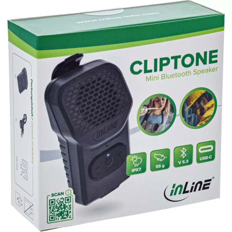 Mono kannettava kaiutin InLine 55383 — musta, elementti 2,8 cm, Bluetooth 2,4 GHz (kantama 10 m)