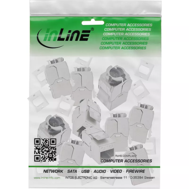 InLine 76202V Keystone RJ45-liitin ohut, SNAP-In, Cat.6A, integroitu nippuside, 10 kpl