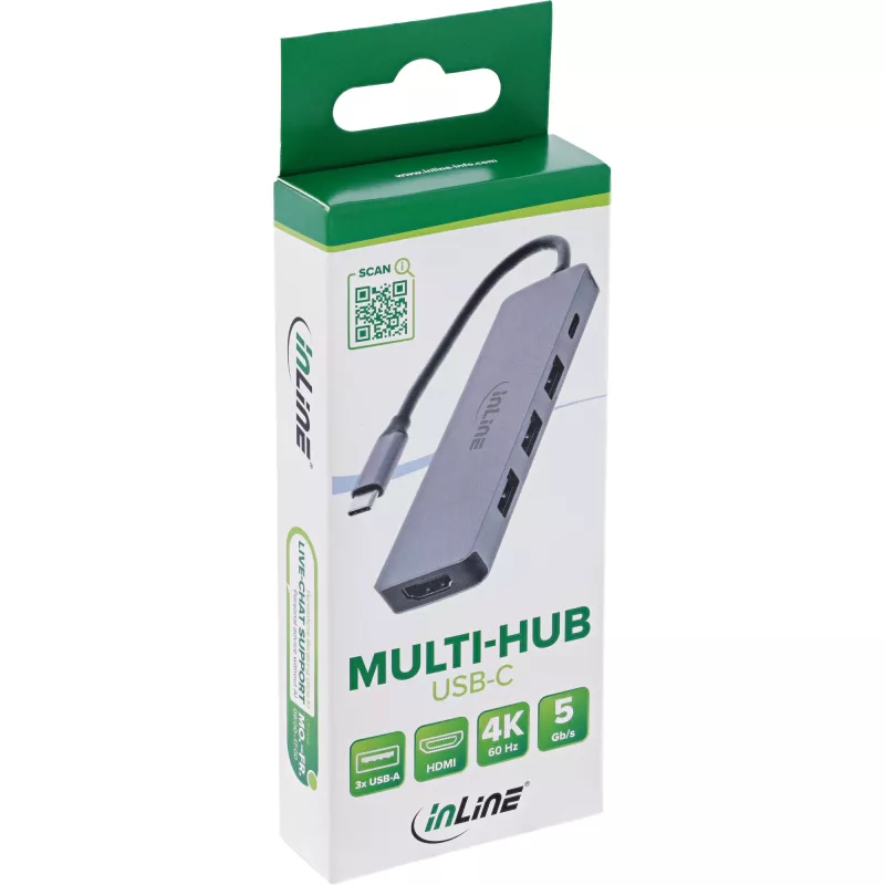 InLine 33271A USB-keskitin USB 3.2 Gen 1 (3.1 Gen 1) Type-C 5000 Mbit/s harmaa