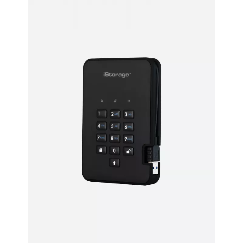 iStorage diskAshur2 256-bit 1 TB USB 3.2 turvallisesti salattu SSD-asema – musta IS-DA2-256-SSD-1TB-B