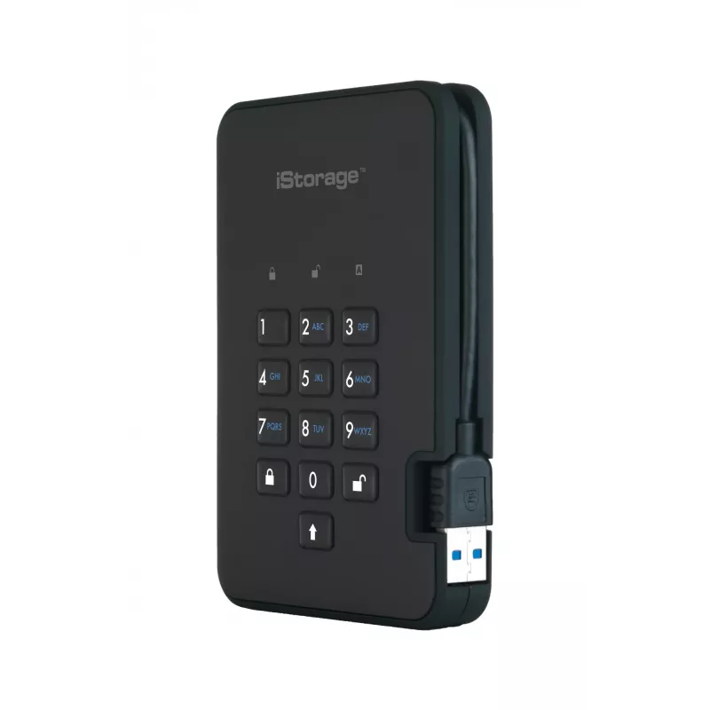 iStorage diskAshur2 256-bit 1 TB USB 3.2 turvallisesti salattu SSD-asema – musta IS-DA2-256-SSD-1TB-B