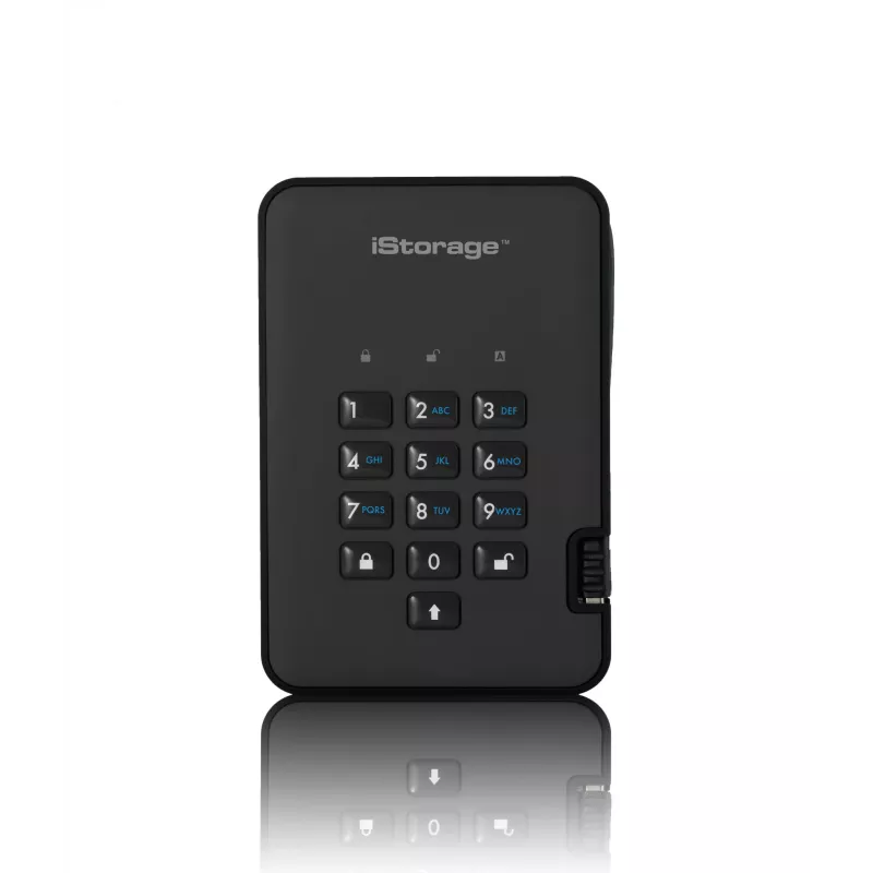 iStorage diskAshur2 256-bit 1 TB USB 3.2 turvallisesti salattu SSD-asema – musta IS-DA2-256-SSD-1TB-B