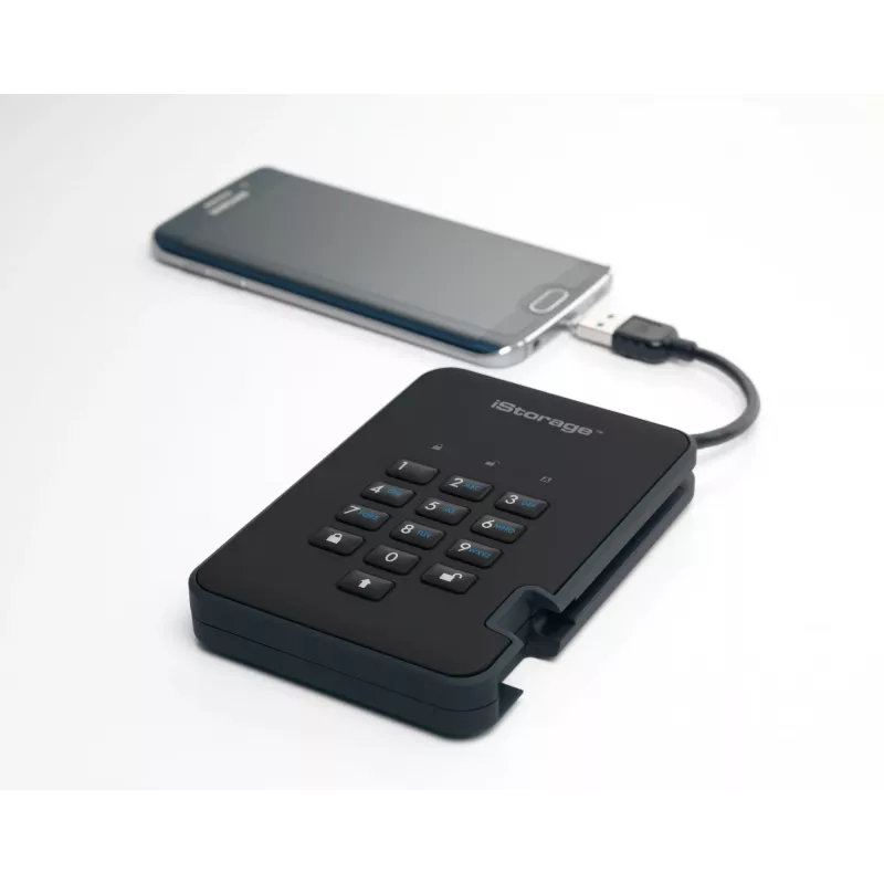 iStorage diskAshur2 256-bit 1 TB USB 3.2 turvallisesti salattu SSD-asema – musta IS-DA2-256-SSD-1TB-B