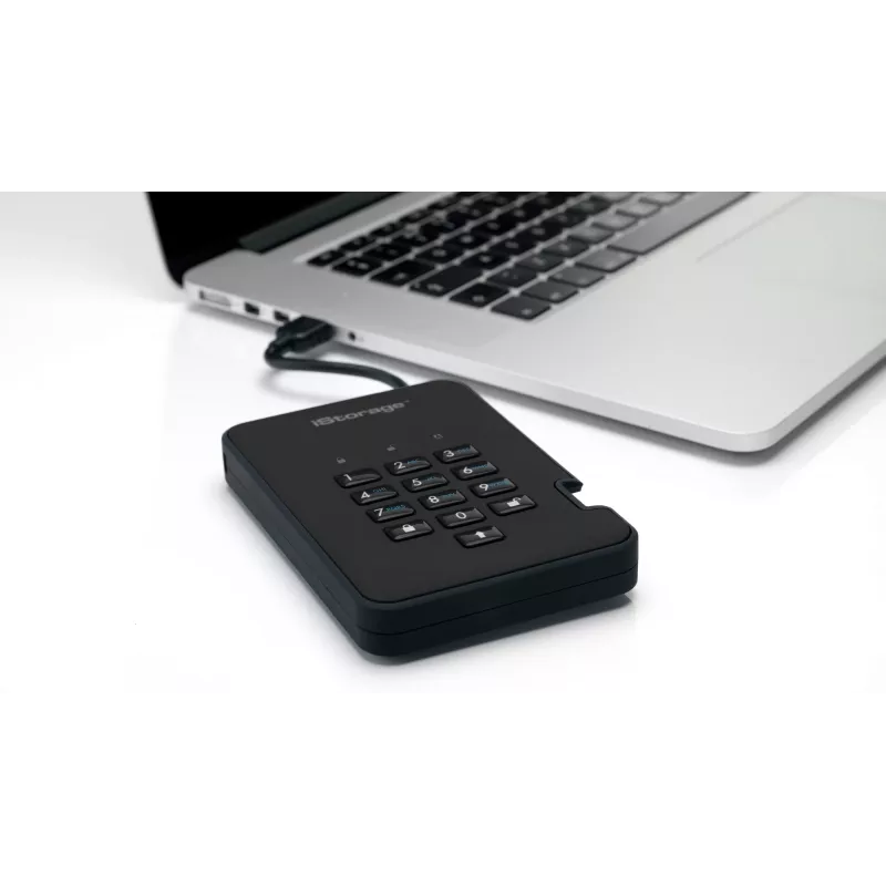 iStorage diskAshur2 256-bit 1 TB USB 3.2 turvallisesti salattu SSD-asema – musta IS-DA2-256-SSD-1TB-B
