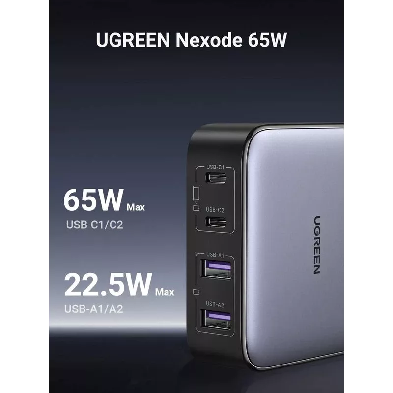 Ugreen Nexode 65 W pöytäpikalaturi, 2x USB-A + 2x USB-C (90747)