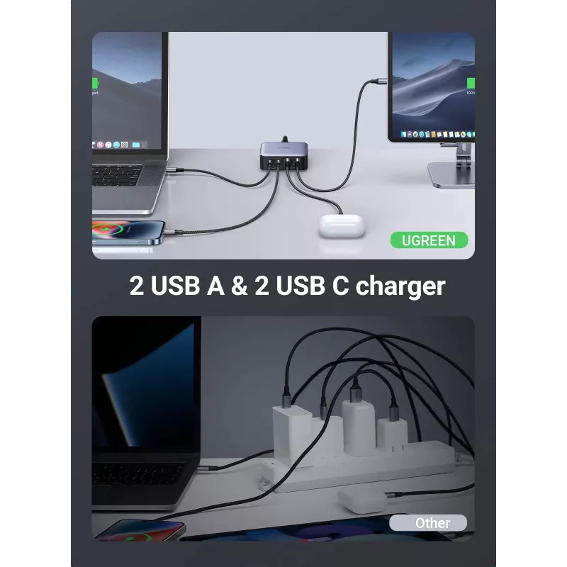 Ugreen Nexode 65 W pöytäpikalaturi, 2x USB-A + 2x USB-C (90747)