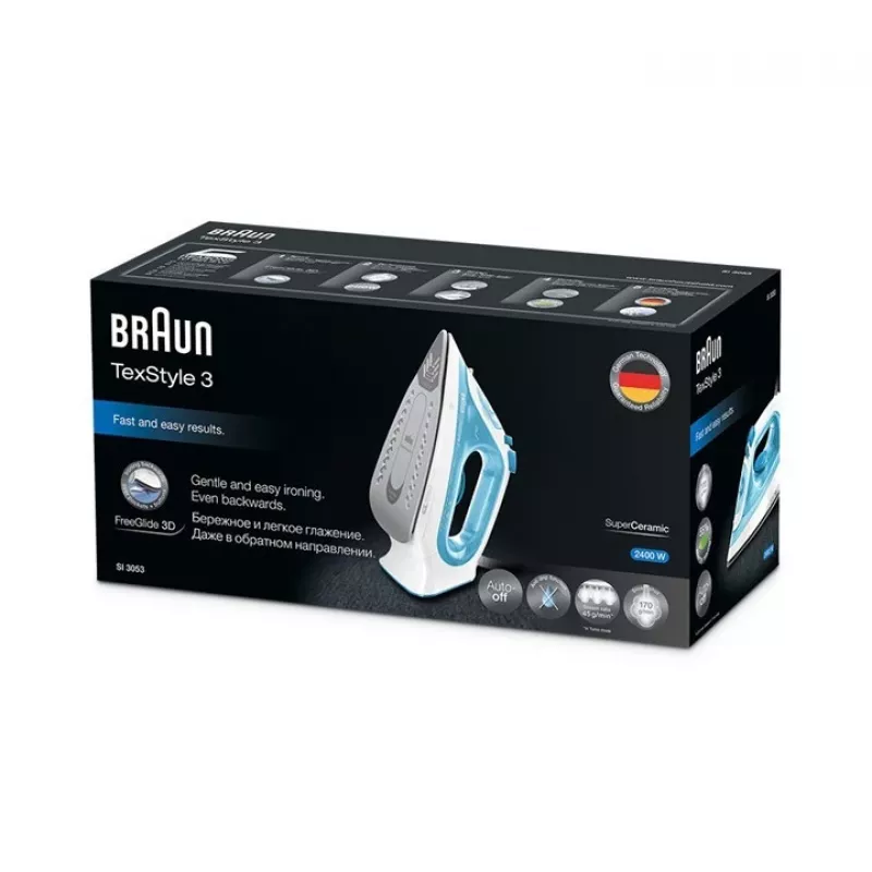 Braun TexStyle 3 höyrysilitysrauta SI 3053 sininen keraaminen pohja 2400 W