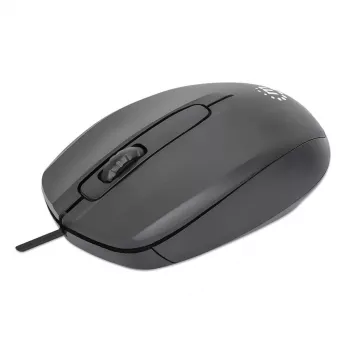 Manhattan Comfort II USB-kaapelihiiri, musta, 1000 dpi, USB-A, optinen, molempikätinen, kannettava/kompakti, kolme painiketta ja vieritysrulla, kolmen vuoden takuu