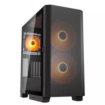 PC Midi Tower -kotelo Cougar Airface FLO ARGB, musta — tukee 2x 180 mm edessä, 1x 120 mm takana, 2,5