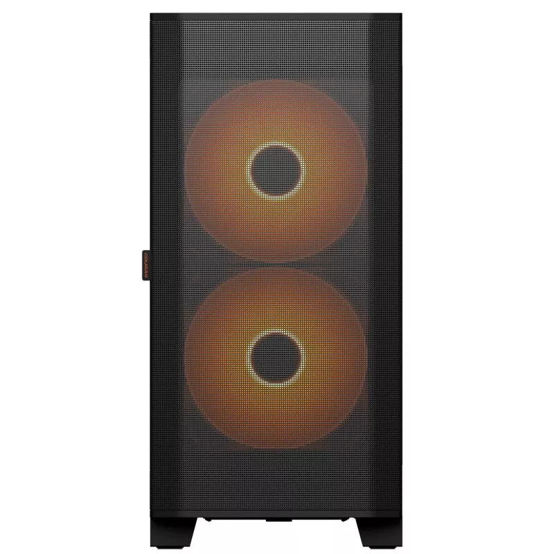 PC Midi Tower -kotelo Cougar Airface FLO ARGB, musta — tukee 2x 180 mm edessä, 1x 120 mm takana, 2,5