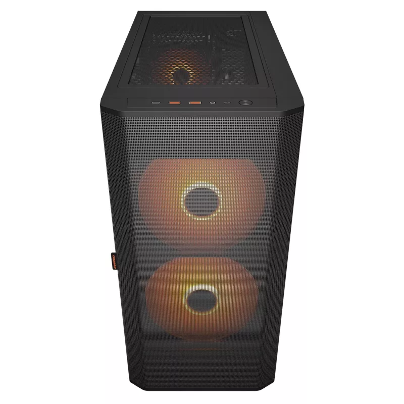 PC Midi Tower -kotelo Cougar Airface FLO ARGB, musta — tukee 2x 180 mm edessä, 1x 120 mm takana, 2,5