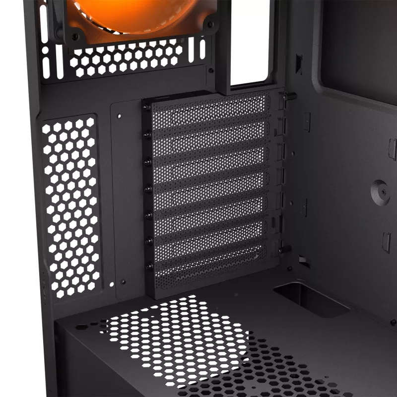 PC Midi Tower -kotelo Cougar Airface FLO ARGB, musta — tukee 2x 180 mm edessä, 1x 120 mm takana, 2,5