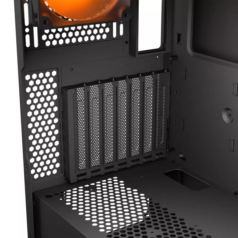PC Midi Tower -kotelo Cougar Airface FLO ARGB, musta — tukee 2x 180 mm edessä, 1x 120 mm takana, 2,5
