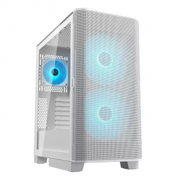 COUGAR PC Midi Tower -kotelo Airface FLO ARGB valkoinen — 2x180 mm edessä, 1x120 mm takana, tukee 2,5