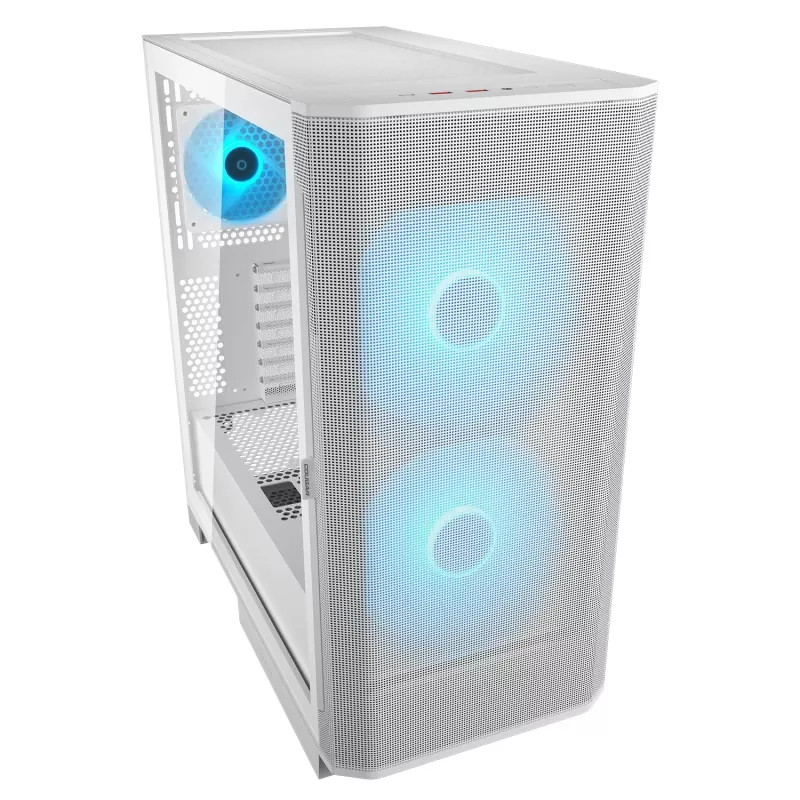 COUGAR PC Midi Tower -kotelo Airface FLO ARGB valkoinen — 2x180 mm edessä, 1x120 mm takana, tukee 2,5