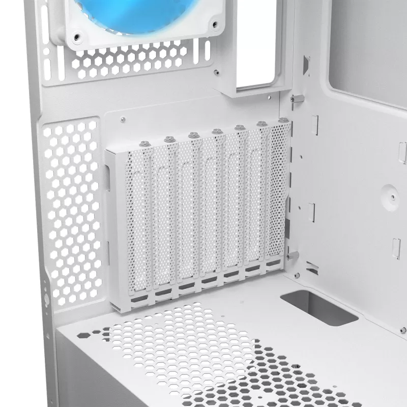 COUGAR PC Midi Tower -kotelo Airface FLO ARGB valkoinen — 2x180 mm edessä, 1x120 mm takana, tukee 2,5