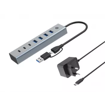 Conceptronic HUBBIES20GP 7-porttinen USB 3.0 -keskitin virtalähteellä, 5Gbps, USB-C x 3, USB-A x 4